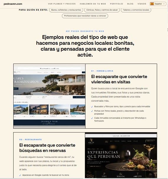 Ejemplo de página web realizada para un negocio